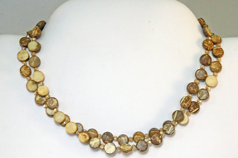 Sustainable Coconut Shell Double Strand Necklace – Champagne Crystal Accents – Adjustable | Made in USA Michelle Marie Boutique  Necklace