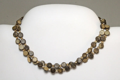 Sustainable Coconut Shell Double Strand Necklace – Champagne Crystal Accents – Adjustable | Made in USA Michelle Marie Boutique  Necklace