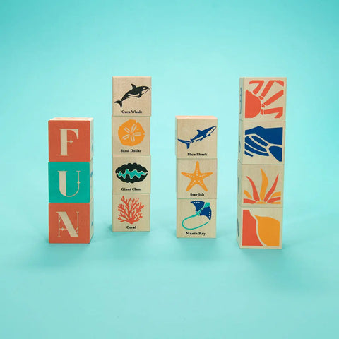 Sustainable Educational Ocean Exploration Wooden Blocks for Kids – 14 Piece Set, 1.75 Inch, Art Nouveau Style | Made in USA Uncle Goose  Sentiments