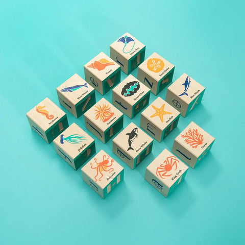 Sustainable Educational Ocean Exploration Wooden Blocks for Kids – 14 Piece Set, 1.75 Inch, Art Nouveau Style | Made in USA Uncle Goose  Sentiments