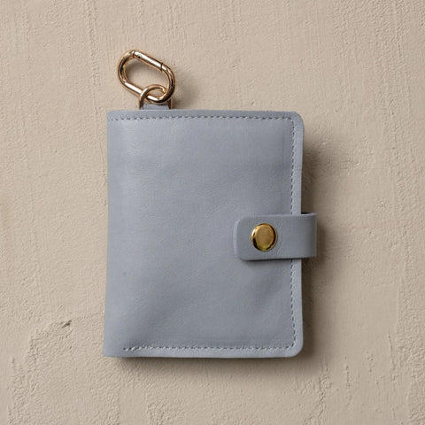 Sustainable Ice Blue Leather Wallet With Snap Closure and Key Ring – 4.25x3.5 Inch Minimalist Design | Made in USA CASUPO  Small Bifold