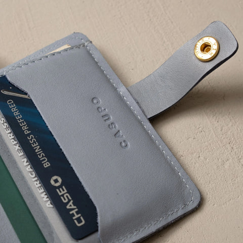 Sustainable Ice Blue Leather Wallet With Snap Closure and Key Ring – 4.25x3.5 Inch Minimalist Design | Made in USA CASUPO  Small Bifold