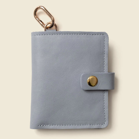 Sustainable Ice Blue Leather Wallet With Snap Closure and Key Ring – 4.25x3.5 Inch Minimalist Design | Made in USA CASUPO  Small Bifold