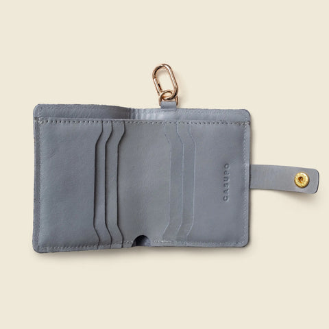 Sustainable Ice Blue Leather Wallet With Snap Closure and Key Ring – 4.25x3.5 Inch Minimalist Design | Made in USA CASUPO  Small Bifold