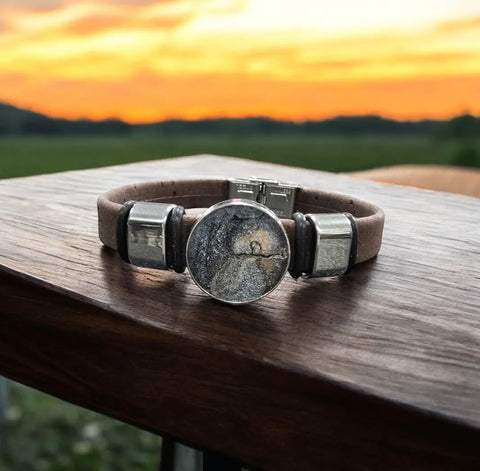 Sustainable Unisex Cork Bracelet 18mm Center – Go Gray Brain Cancer Awareness Wristband | Handmade in USA Charity Gift Michelle Marie Boutique  Bracelet