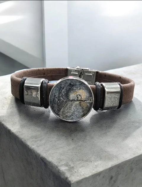 Sustainable Unisex Cork Bracelet 18mm Center – Go Gray Brain Cancer Awareness Wristband | Handmade in USA Charity Gift Michelle Marie Boutique  Bracelet