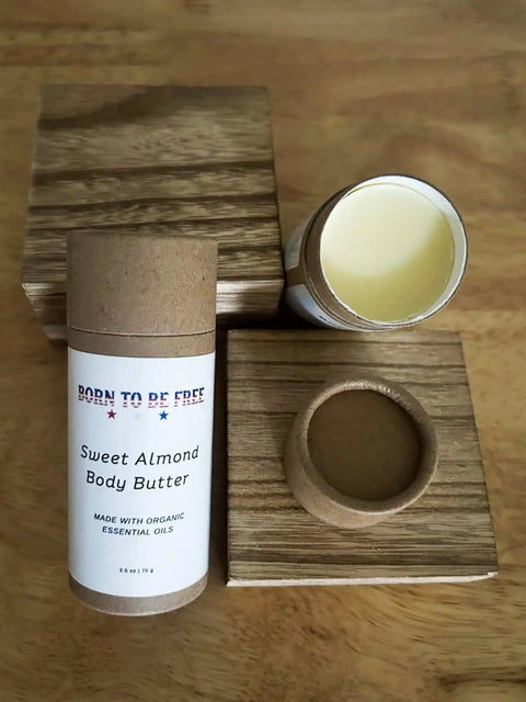 Sweet Almond Body Butter Stick 2.5 oz – Natural Skin Moisturizer with Grass-Fed Tallow & Beeswax | Made in USA Born to be Free  Moisturizer