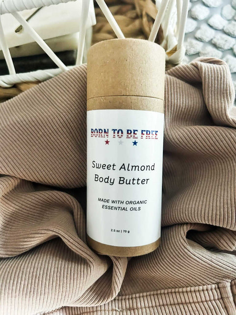 Sweet Almond Body Butter Stick 2.5 oz – Natural Skin Moisturizer with Grass-Fed Tallow & Beeswax | Made in USA Born to be Free  Moisturizer