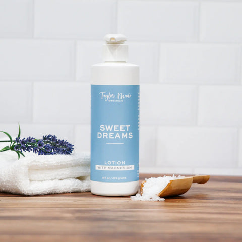 Sweet Dreams Organic Magnesium Lotion 8oz – Soothing Bedtime Skin Moisturizer | Made in USA Taylor Made Organics  therapeutic lotion