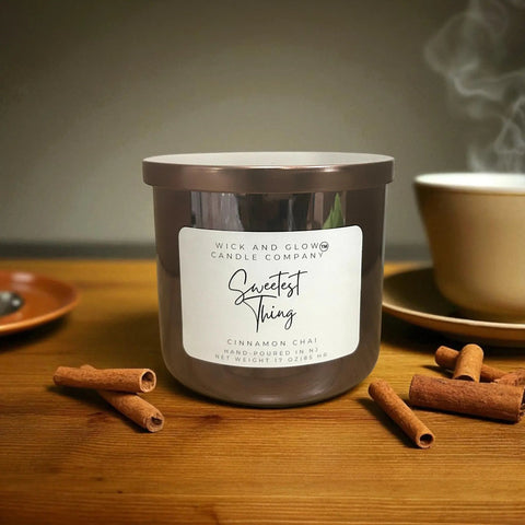Sweetest Thing | 17 Oz 3-Wick Soy Wax Candle | Cinnamon Chai | 85+ Hour Burn Wick and Glow Candle Company™ 