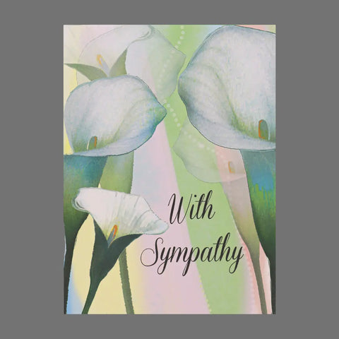 The JuLu Cards Pack of 4 - With Sympathy features white flowers on a colorful background (20027), perfect for offering comfort and support during times of loss.
