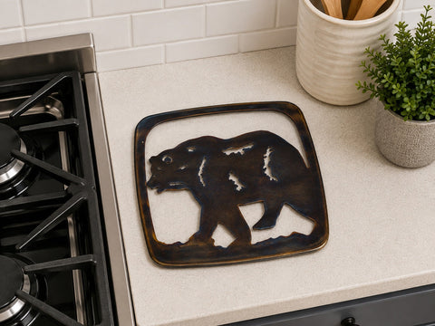 Handcrafted Bear Trivet – Rustic Heat Resistant Hot Plate for Kitchen Protection | Made in USA Knights Home Decor  item