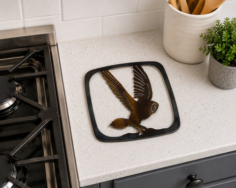 Barn Owl Metal Trivet – Heat Resistant Kitchen Accessory | Handcrafted Rustic Decor Made in USA Knights Home Decor  item