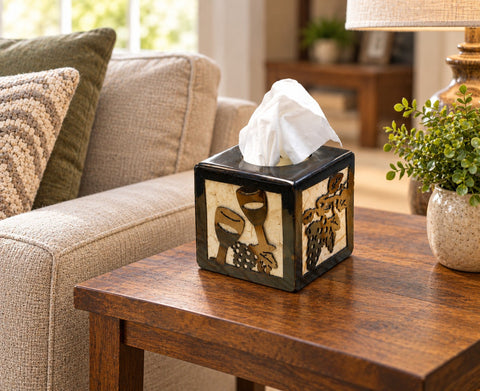Rustic Grape Cluster Wine Glasses Tissue Box Cover – Handmade Decorative Square Holder | Made in USA Knights Home Decor  item