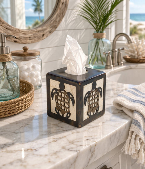 Coastal Sea Turtle Tissue Box Holder – Handcrafted Ocean Decor Accent | Made in USA Knights Home Decor  item
