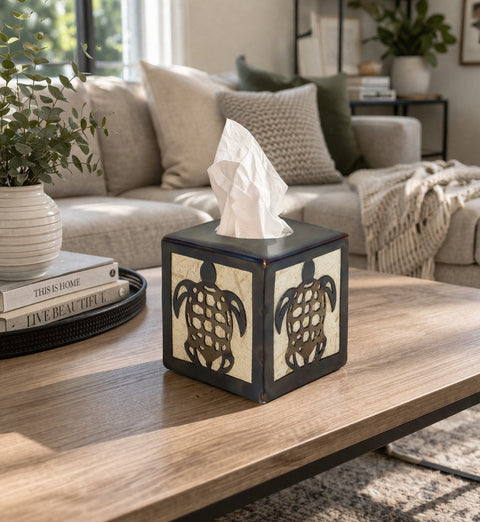 Coastal Sea Turtle Tissue Box Holder – Handcrafted Ocean Decor Accent | Made in USA Knights Home Decor  item