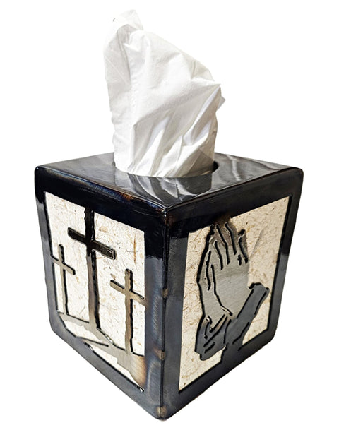 Religious Prayer Design Tissue Box Cover – Calvary Cross Symbol Home Decor | Made in USA Knights Home Decor  item