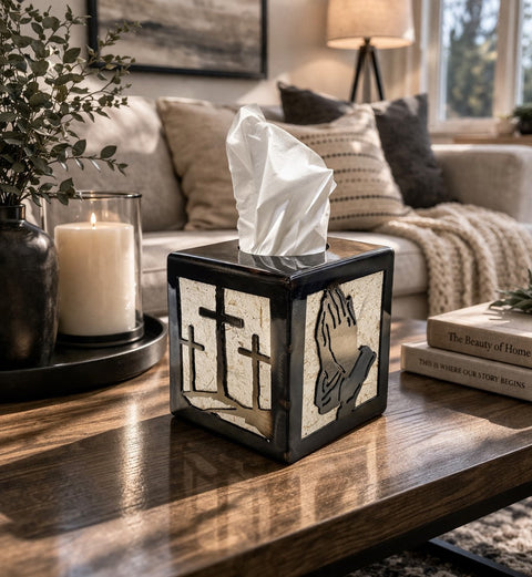Religious Prayer Design Tissue Box Cover – Calvary Cross Symbol Home Decor | Made in USA Knights Home Decor  item