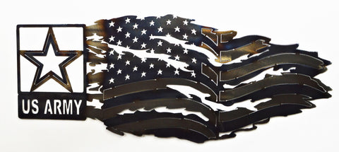 Rustic Army Metal Wall Art – Tattered Flag Design | Handmade Patriotic Decor Made in USA Knights Home Decor  item