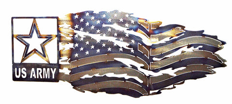 Rustic Army Metal Wall Art – Tattered Flag Design | Handmade Patriotic Decor Made in USA Knights Home Decor  item