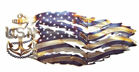 Navy Anchor Metal Wall Art – Patriotic Tattered Flag Design | Handcrafted Made in USA Veteran-Owned Decor Knights Home Decor  item