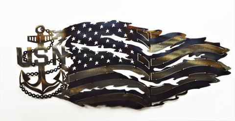 Navy Anchor Metal Wall Art – Patriotic Tattered Flag Design | Handcrafted Made in USA Veteran-Owned Decor Knights Home Decor  item