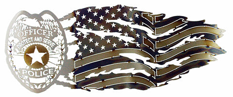 Police Tribute Metal Wall Art – Tattered Flag Design – Handmade Law Enforcement Decor | Made in USA Knights Home Decor  item