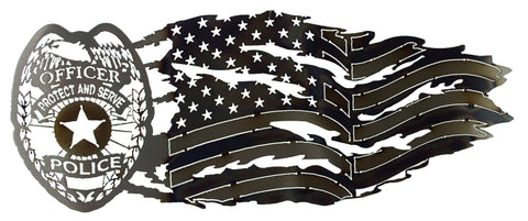 Police Tribute Metal Wall Art – Tattered Flag Design – Handmade Law Enforcement Decor | Made in USA Knights Home Decor  item