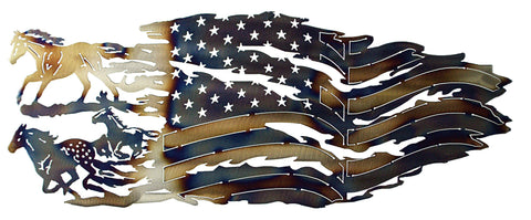 Rustic Running Horse Metal Flag Wall Art – Patriotic Americana Decor | Made in USA Knights Home Decor  item