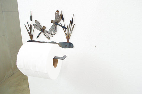 Rustic Dragonfly Wall-Mounted Toilet Paper Holder – Steel Bathroom Accessory | Made in USA Knights Home Decor  item