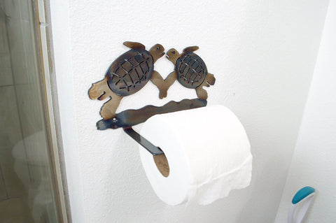 Coastal Swimming Sea Turtle Toilet Paper Holder – Handcrafted Steel Bathroom Accessory | Made in USA Knights Home Decor  item