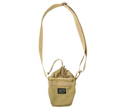 The MIS AB Shoulder Pouch in Coyote Tan is a compact, durable Cordura Nylon bag with an adjustable strap, drawstring closure, water resistance, and a front MIS patch—ideal for carrying small items.