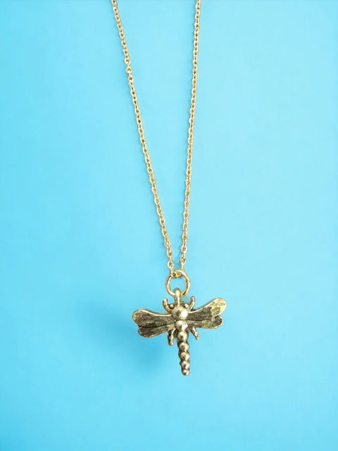 Take Flight With Grace: Gold-Plated Dragonfly Charm Necklace for Nature Lovers Michelle Marie Boutique  Necklace