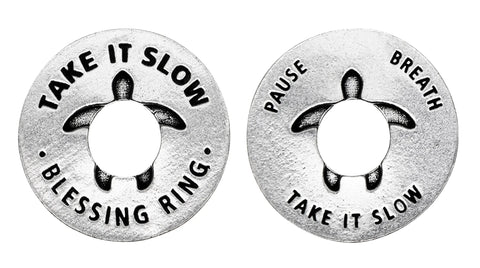 Take It Slow Blessing Ring Charm – Recycled Pewter Turtle Token | Made in USA Motivational Gift Whitney Howard Designs  Blessing Ring