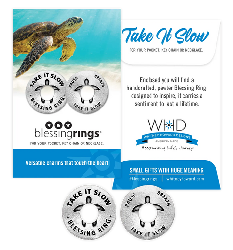 Take It Slow Blessing Ring Charm – Recycled Pewter Turtle Token | Made in USA Motivational Gift Whitney Howard Designs  Blessing Ring
