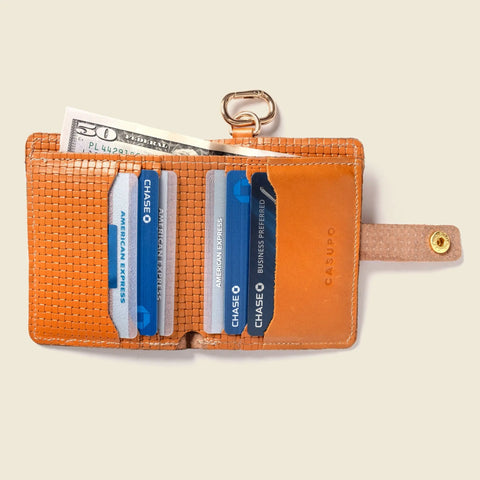 Tan Leather Wallet With Snap Closure – 4x3.5 Inch | Handmade in USA CASUPO  Small Bifold