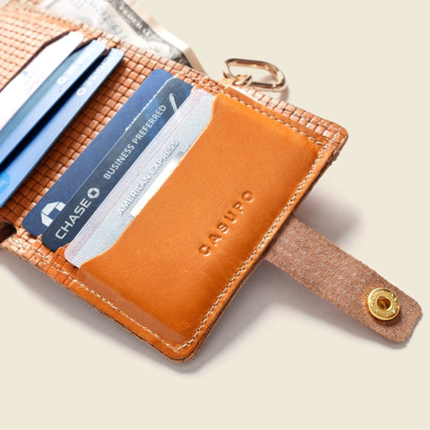 Tan Leather Wallet With Snap Closure – 4x3.5 Inch | Handmade in USA CASUPO  Small Bifold