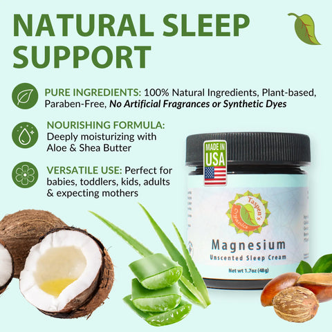 Taspen's Organics Magnesium Sleep Cream – 4 oz Unscented | Made in USA Taspen's Organics  Soothing Salves, Creams & Oils (2)