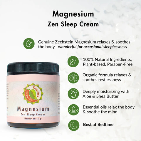 Taspen’s Organics Magnesium Zen Sleep Cream – Soothing Magnesium Lotion | Made in USA Taspen's Organics  Soothing Salves, Creams & Oils (2)