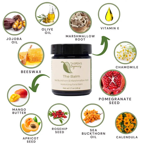 Taspen's Organics Moisturizing Facial Balm – Sea Buckthorn & Marshmallow Root 1.7 Oz | Made in USA Taspen's Organics  Facial Care