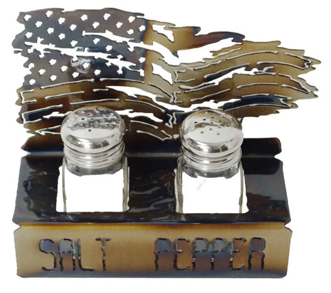 Tattered American Flag Salt And Pepper Holder – Patriotic Tableware Decor | Made In USA Knights Home Decor  item