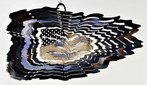 Tattered American Flag Wind Spinner – Patriotic Metal Outdoor Decor | Made in USA Knights Home Decor  item