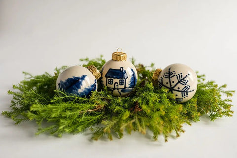 The Hand-Painted Ceramic Ornament Set of 3 Millstream Home  Pottery