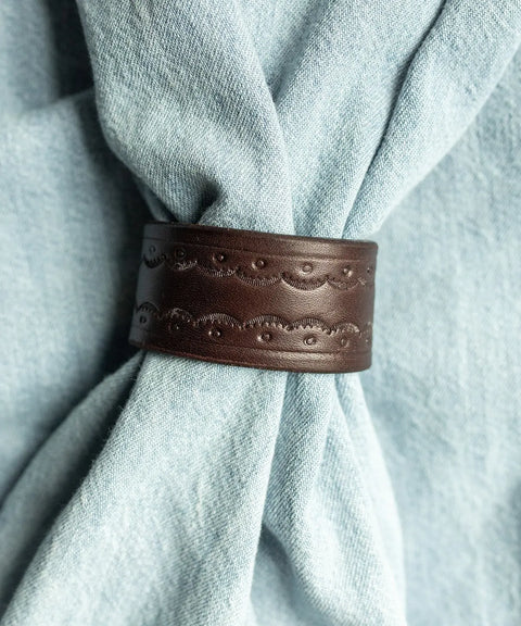The Hand Stamped Leather Napkin Ring Fishers Harness  Kitchen + Dining