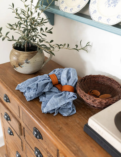 The Hand Stamped Leather Napkin Ring Fishers Harness  Kitchen + Dining