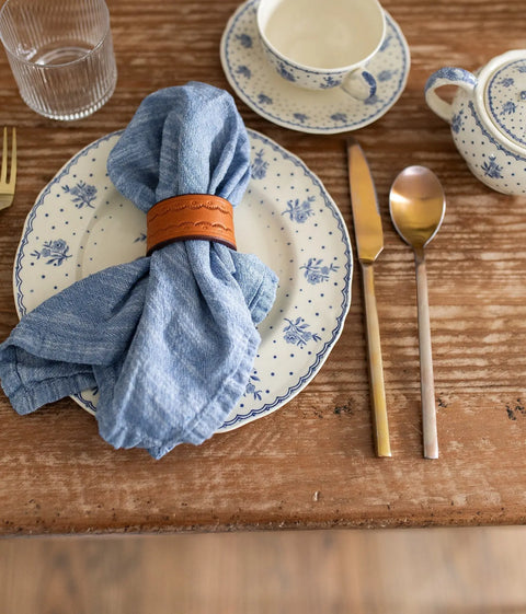 The Hand Stamped Leather Napkin Ring Fishers Harness  Kitchen + Dining