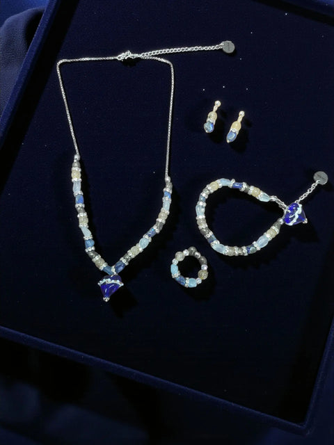 The Hope Collection Gemstone Jewelry | Lapis & Aquamarine Sterling Silver Cancer Charity Jewelry Set | Sterling Silver Michelle Marie Boutique  Jewelry Sets