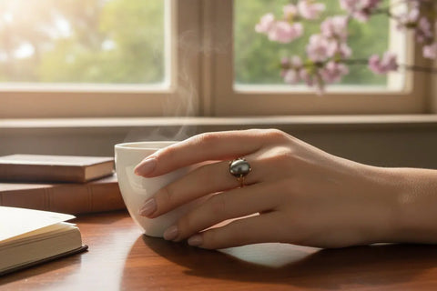 The Lunar Eclipse: One-of-a-Kind Gray Freshwater Pearl Statement Ring Michelle Marie Boutique  Rings