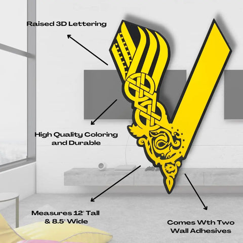 The Nordic Viking Wall Art - Black & Yellow - Decorative Wall Sign - Made in USA Chatelet Manufacturing 