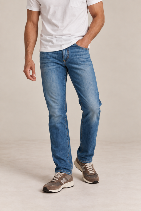 American Made Slim Straight Medium Wash Denim Jeans – Premium Cotton Blend Mens Pants Marc Nelson  Denim Jeans